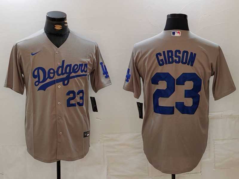 Men%27s Los Angeles Dodgers #23 Kirk Gibson Number Grey Cool Base Stitched Jerseys->los angeles dodgers->MLB Jersey